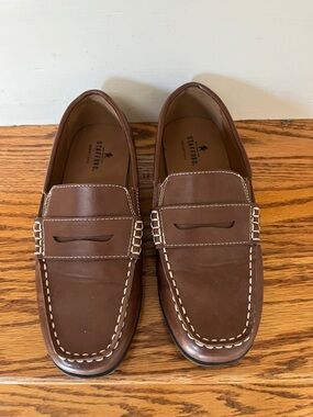 Stafford Brown Leather Penny Loafers with Contrast Stitching